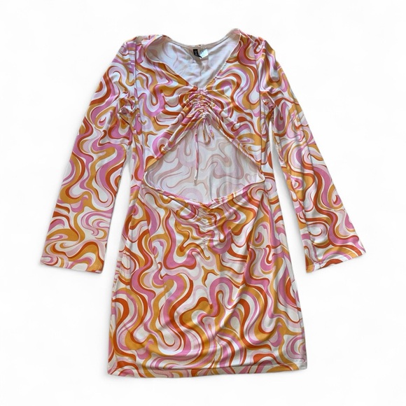H&M Dresses & Skirts - Divided H&M Pink and‎ Orange Colorful Swirl Bell Sleeve V Neck Dress